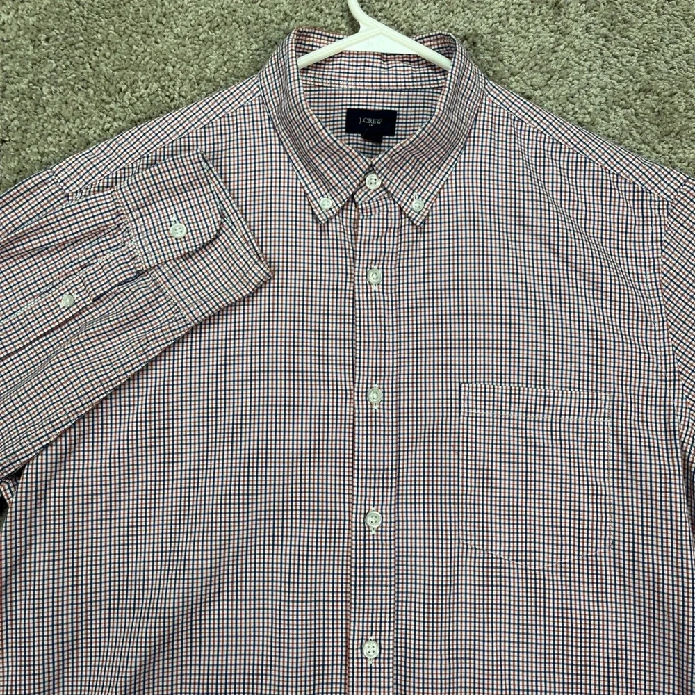 J Crew Shirt Mens Large Button Down Long Sleeve Red Blue Plaid Gingham‎